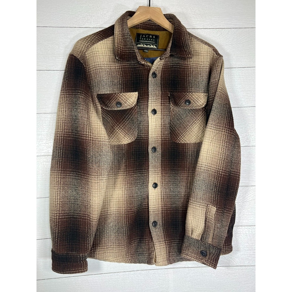 Jachs New York Plaid Wool Blend Shirt Jacket Men's Medium Brown Flannel Coat